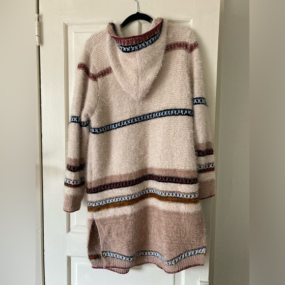 BOHO Hooded Long Open Cardigan Jacket Medium Knit Cozy Soft hippie Y2K - Picture 5 of 6